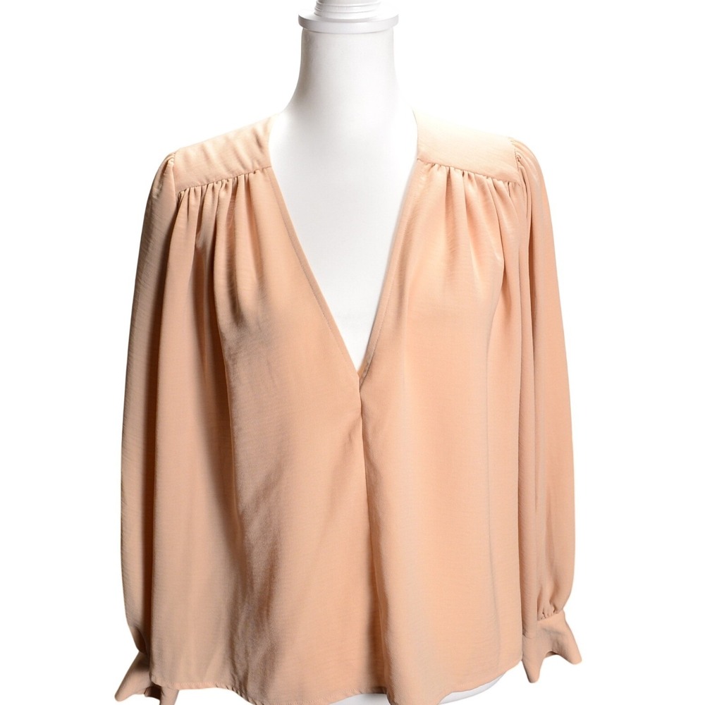 PROLOGUE Women Blush‎ V Neck Long Sleeve Blouse Top Small Polyester Flowy Fairy